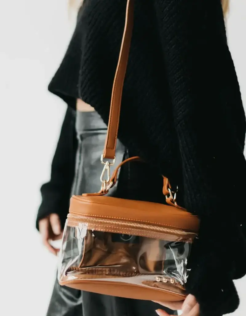 Clear Top Zip Cross Body Bag Brown