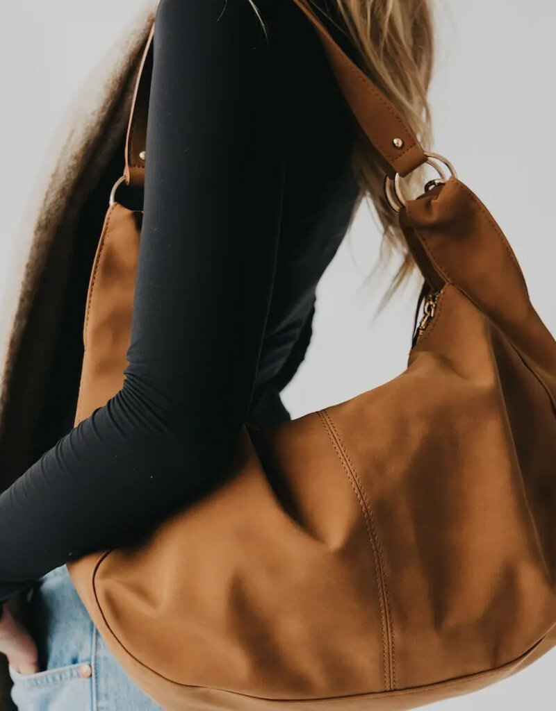 Hazel Shoulder Bag Tan Suede