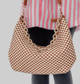 Sienna Slouchy Woven Shoulder Bag Checkered Brown