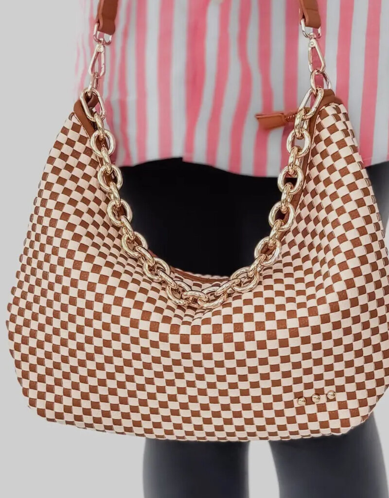 Sienna Slouchy Woven Shoulder Bag Checkered Brown