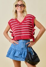 Crimson striped side tie sweater vest