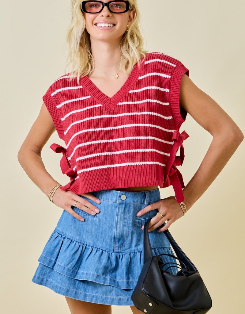 Crimson striped side tie sweater vest