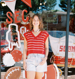 Crimson striped side tie sweater vest