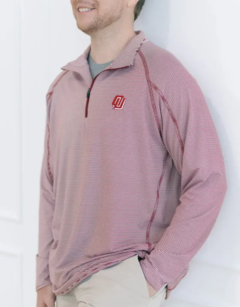 Disco Logo 1/4 Zip White/Crimson Stripe Pullover