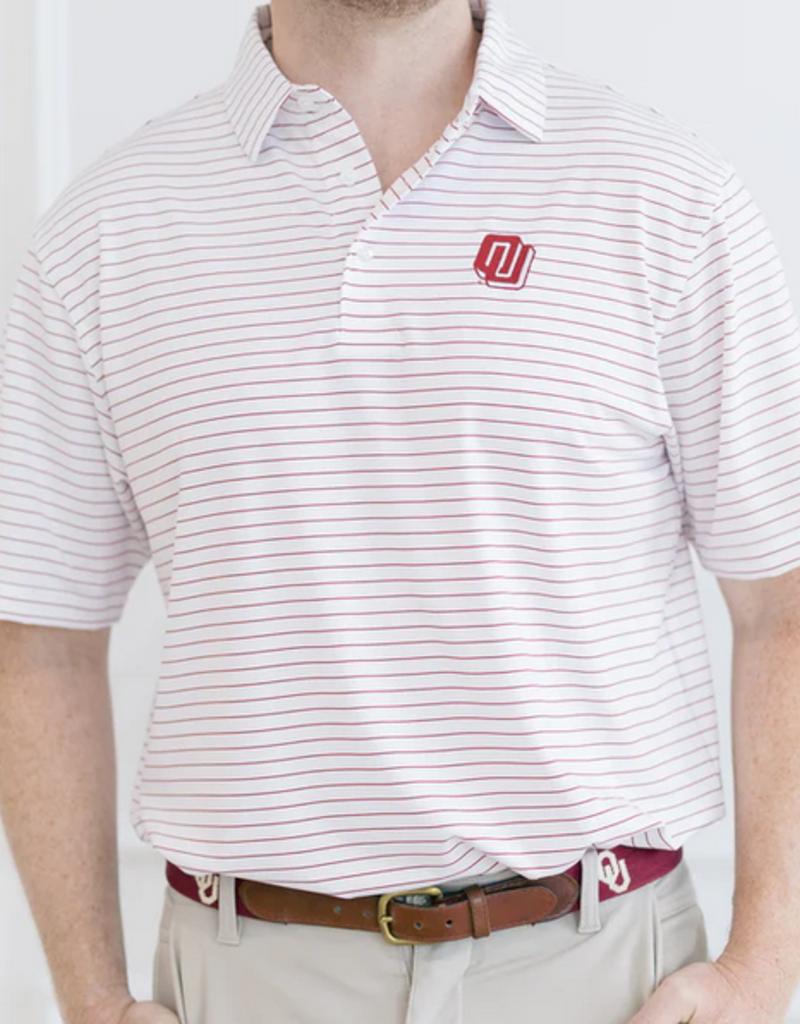 Red and West Turbo Logo Crimson Stripe Polo