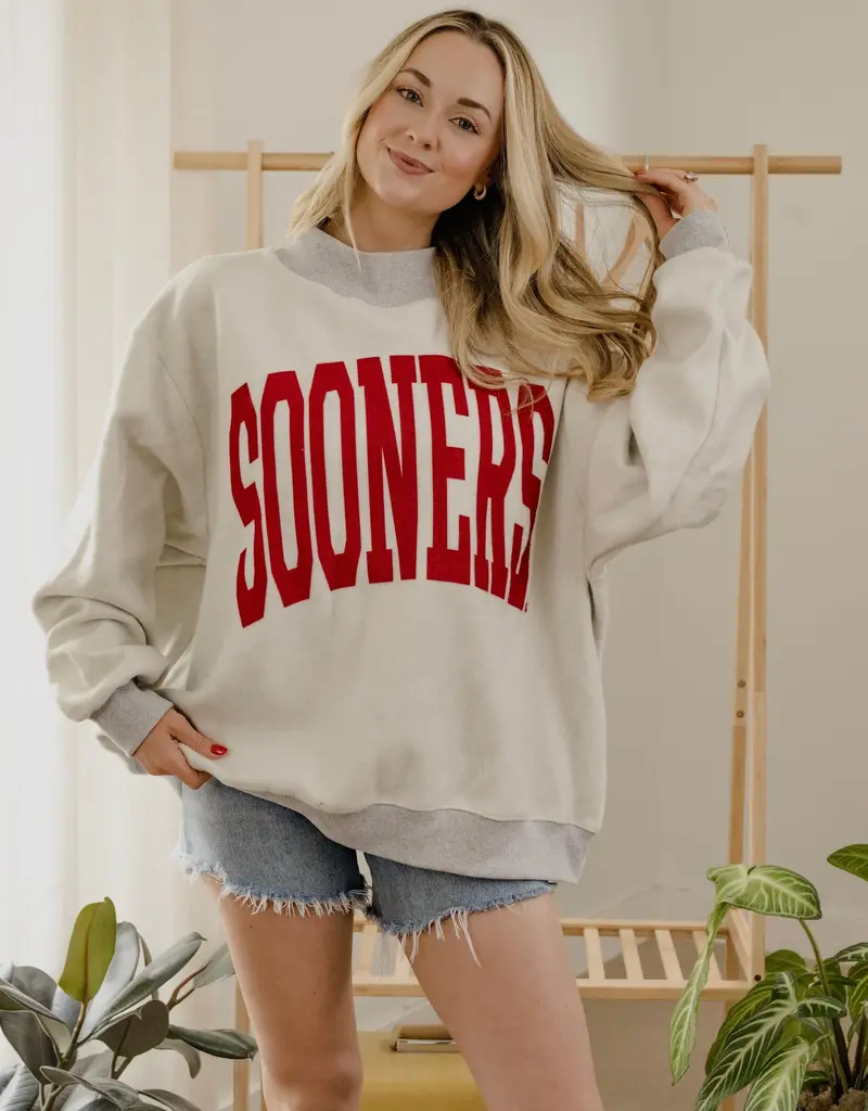 Oklahoma Sooners Tall Boy Gray Mock Neck Reversible Sweatshirt