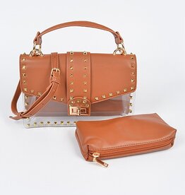 Faux Leather Studded Clear Bag