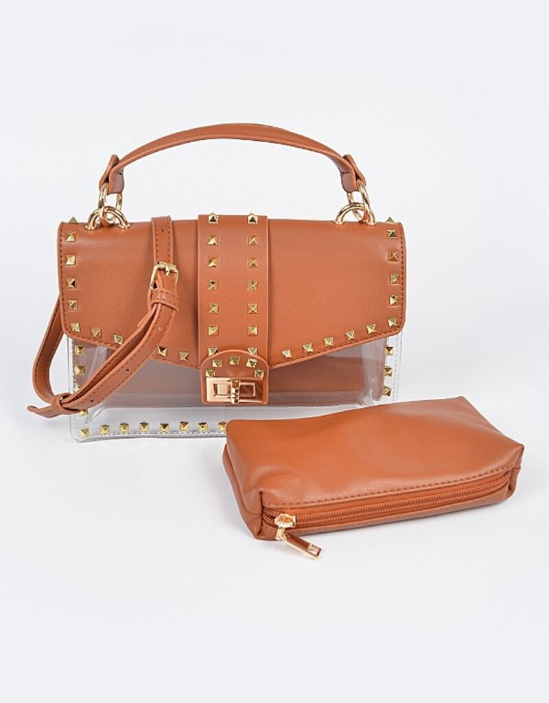 Faux Leather Studded Clear Bag
