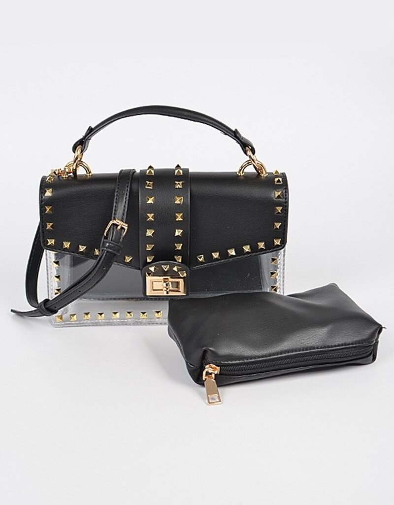 Faux Leather Studded Clear Bag