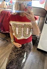 QOS Licensed Oklahoma 'OU' Colorblock Jewel Letter Short Sleeve Sweater