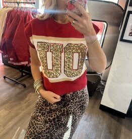 QOS Licensed Oklahoma 'OU' Colorblock Jewel Letter Short Sleeve Sweater
