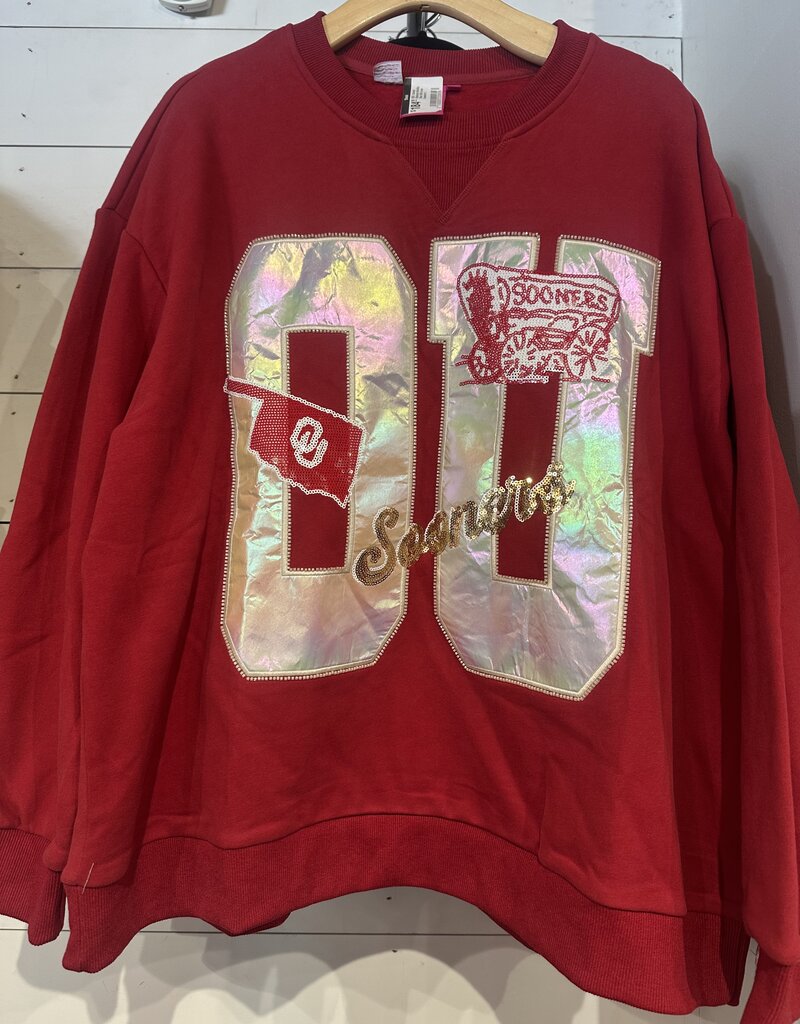 QOS  Licensed Oklahoma Metallic Word With Icons Sweatshirt