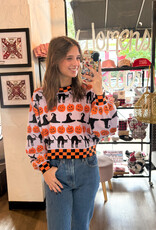 Lavender, Black & Orange Checker Trim Halloween Icon Sweater