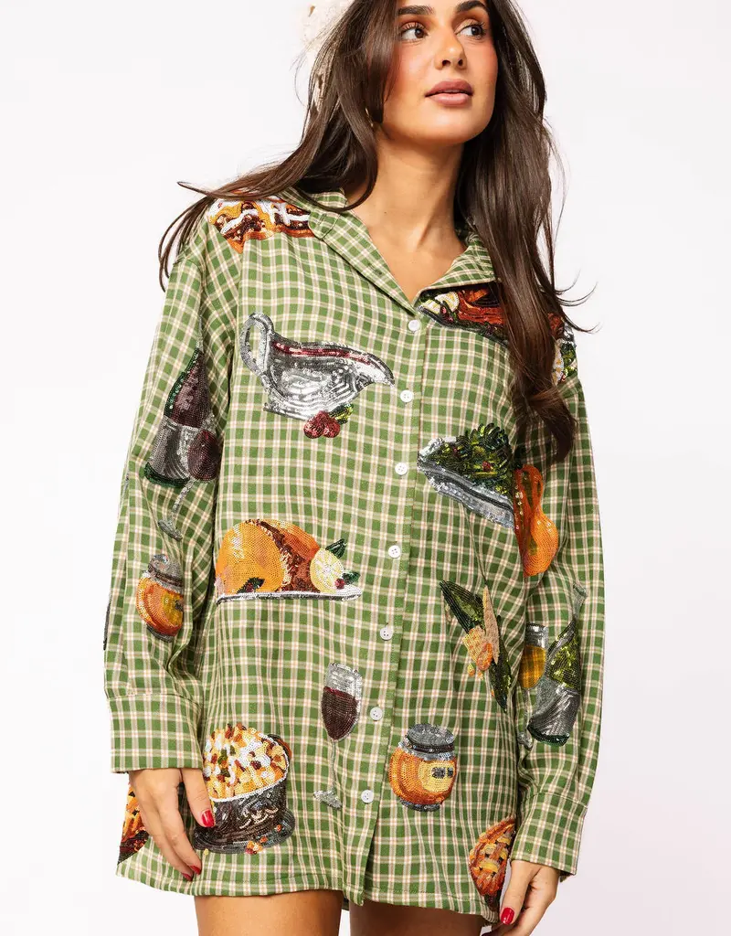 QOS Green Plaid Thanksgiving Dress