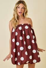 Brown Strapless Polka Dot Dress
