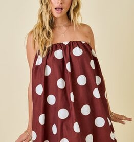 Brown Strapless Polka Dot Dress