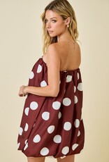 Brown Strapless Polka Dot Dress