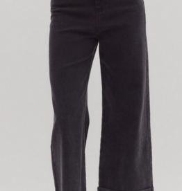 Black Wide Leg Cuffed Jeans
