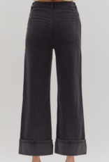 Black Wide Leg Cuffed Jeans