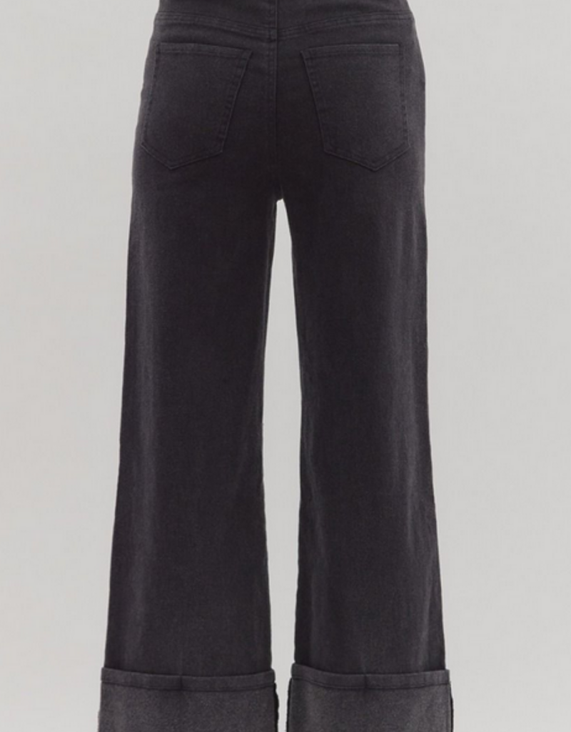 Black Wide Leg Cuffed Jeans