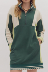 Colorblock Quarter Zip Collared Dress