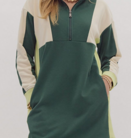 Colorblock Quarter Zip Collared Dress