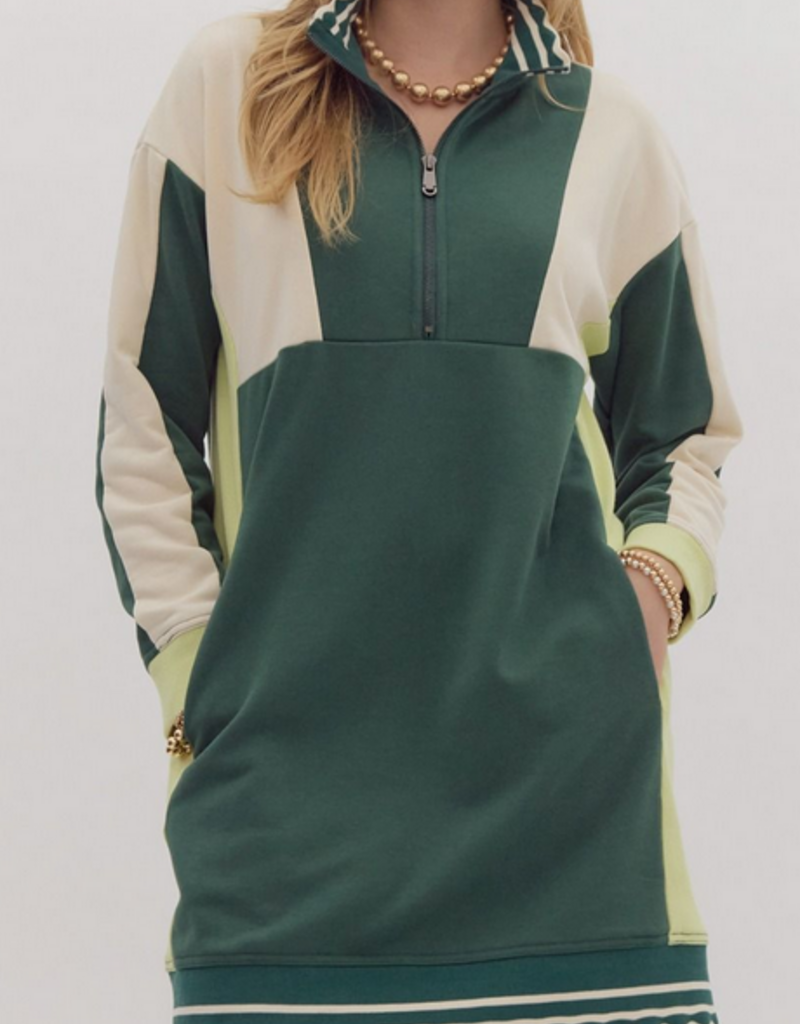 Colorblock Quarter Zip Collared Dress
