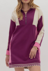 Colorblock Quarter Zip Collared Dress