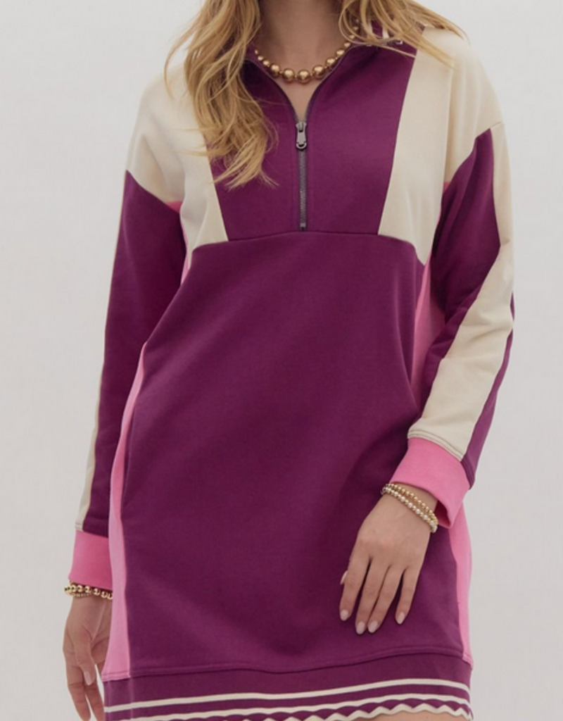 Colorblock Quarter Zip Collared Dress