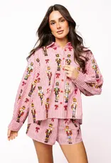 Red Striped QOS Nutcracker Button Up Top