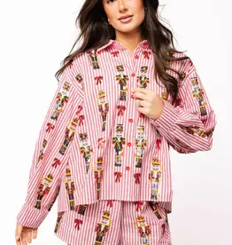 Red Striped QOS Nutcracker Button Up Top