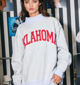 Oklahoma/OK Grey Reversible Mock Neck Sweatshirt