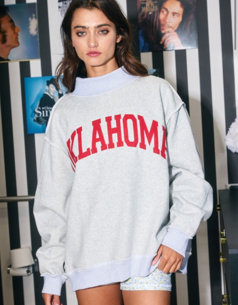 Oklahoma/OK Grey Reversible Mock Neck Sweatshirt