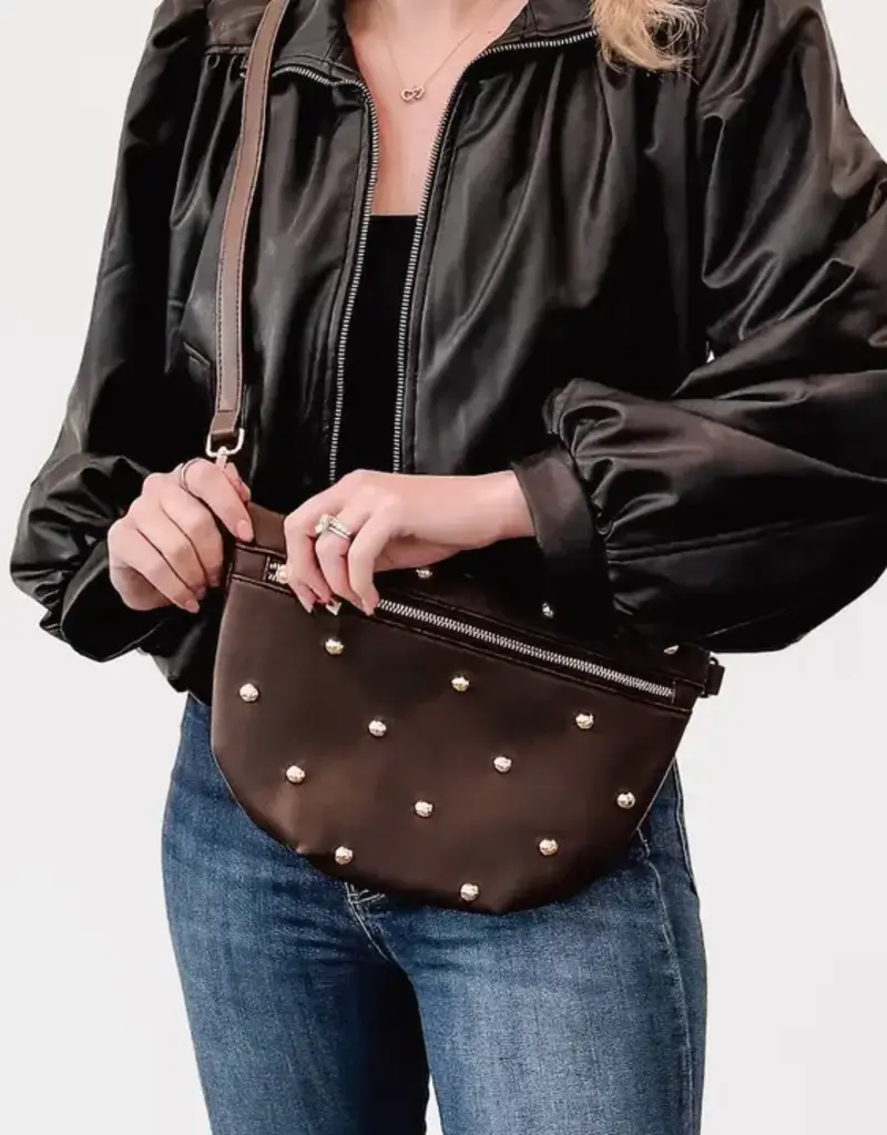 Brown Gold Studded Bum Bag