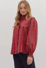 Christmas Plaid Ruffled Collar Button Up