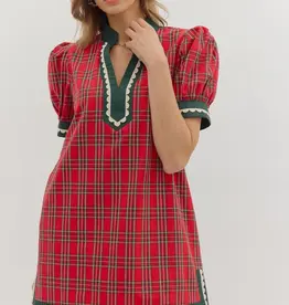 Christmas Plaid Scallop Detailing Dress