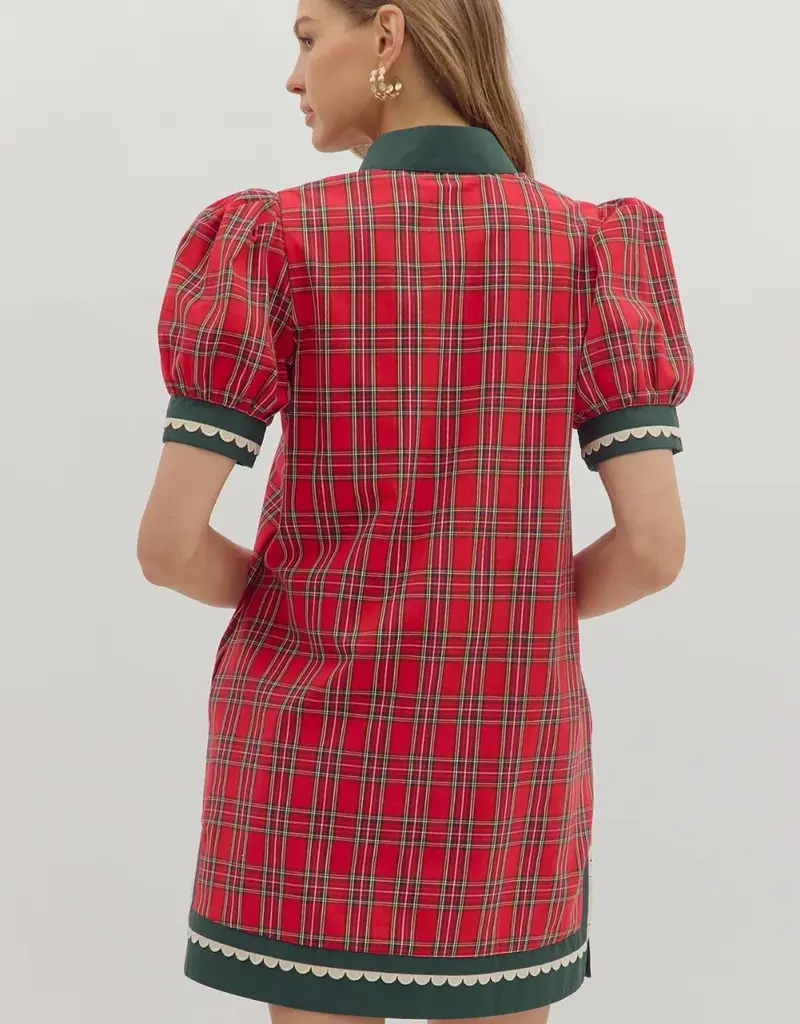 Christmas Plaid Scallop Detailing Dress