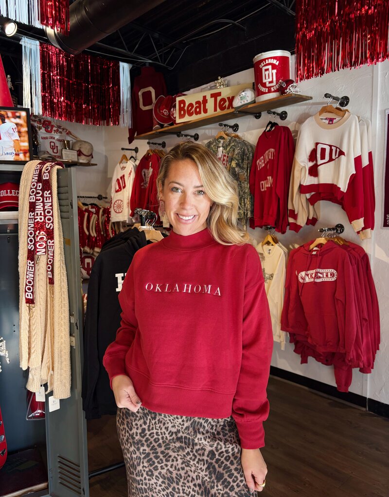 Oklahoma Red Cropped Mock Neck