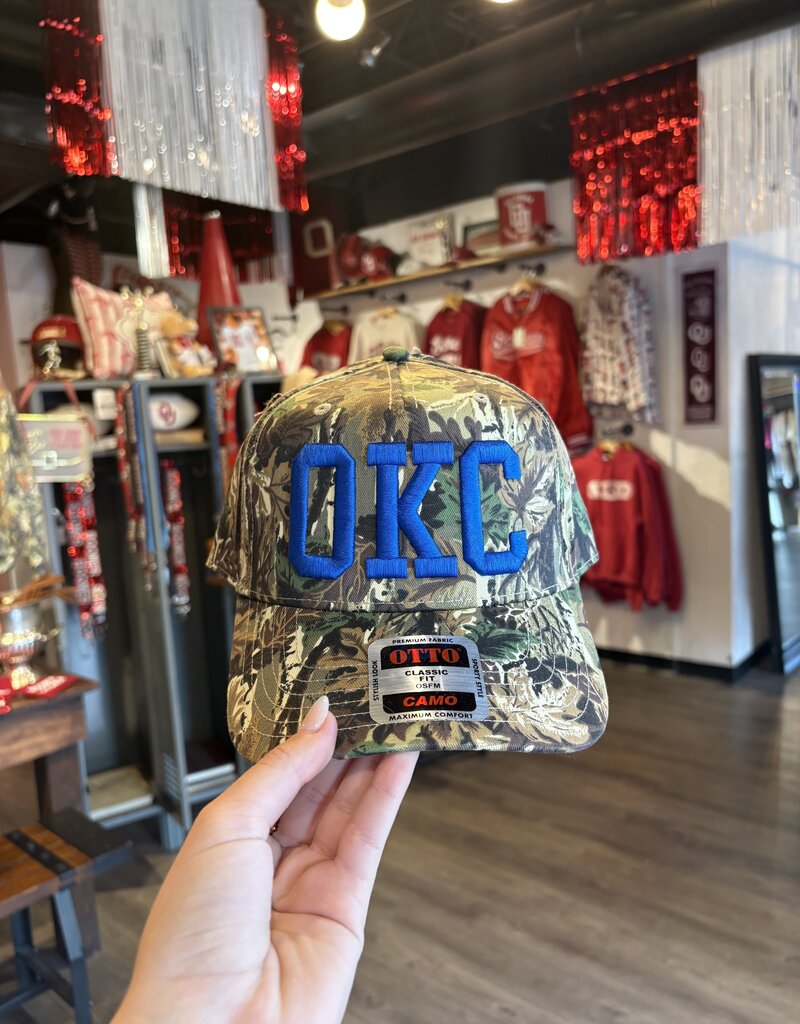 blue okc dark camo hat