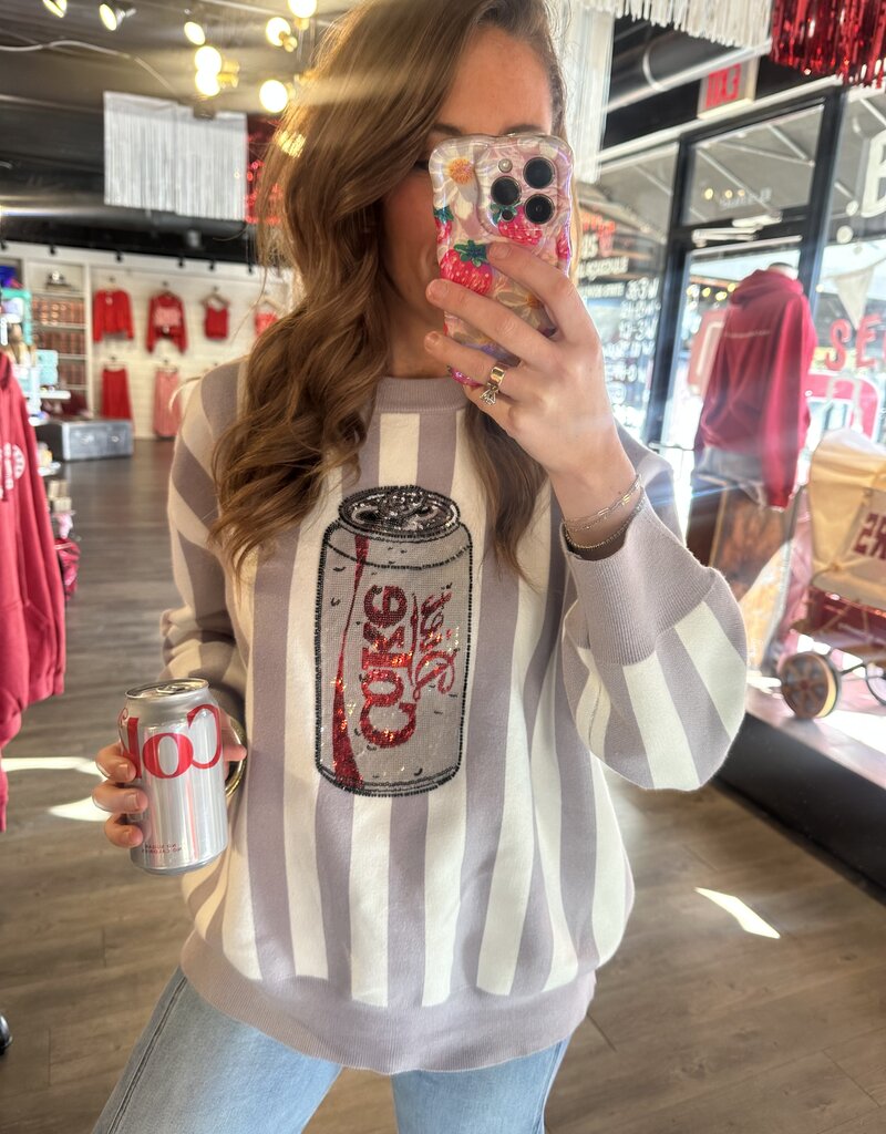 QOS Diet Coke Striped Lightweight Sweater