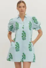 Blue Striped Dress with Green Floral