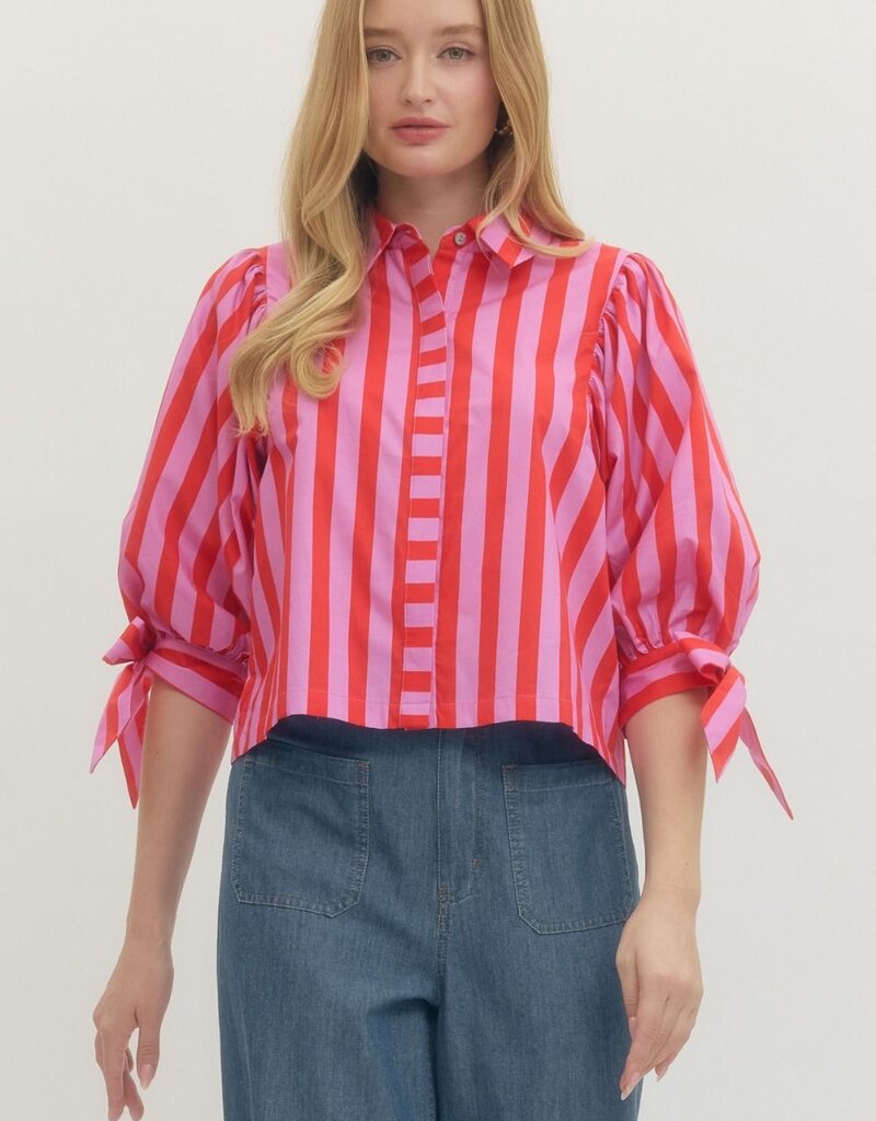 Red/Pink Stripe Bow Top