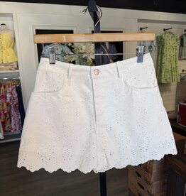 White Floral Eyelet Lace Denim Skirt