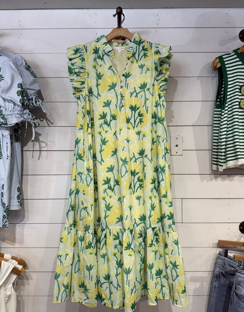 Green Flower Flowy Maxi Dress