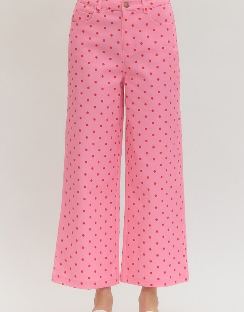 Pink and Red Polka Dot Denim Pants