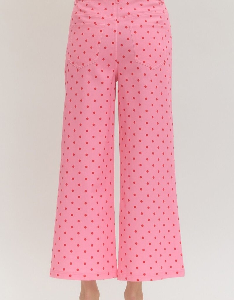 Pink and Red Polka Dot Denim Pants
