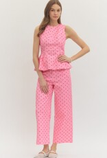 Pink and Red Polka Dot Denim Pants