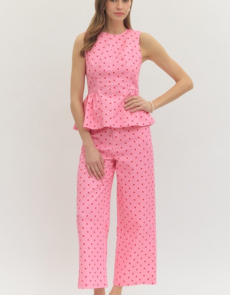 Red and Pink Polka Dot Denim Top