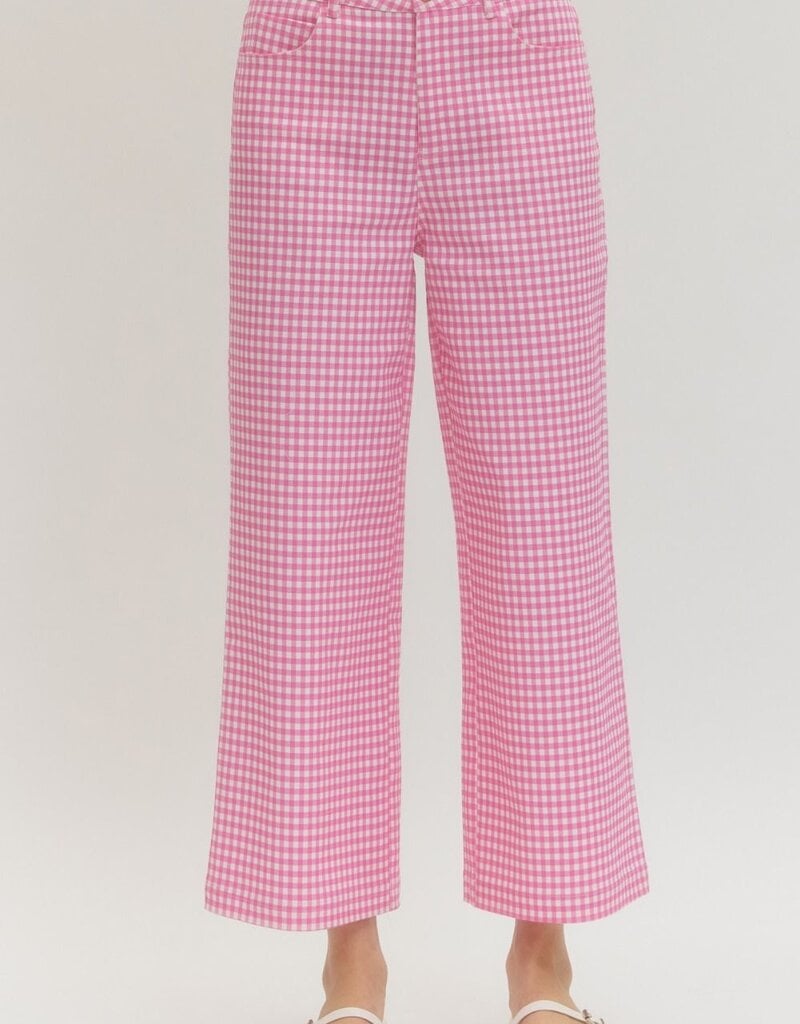 Pink and White Gingham Jeans