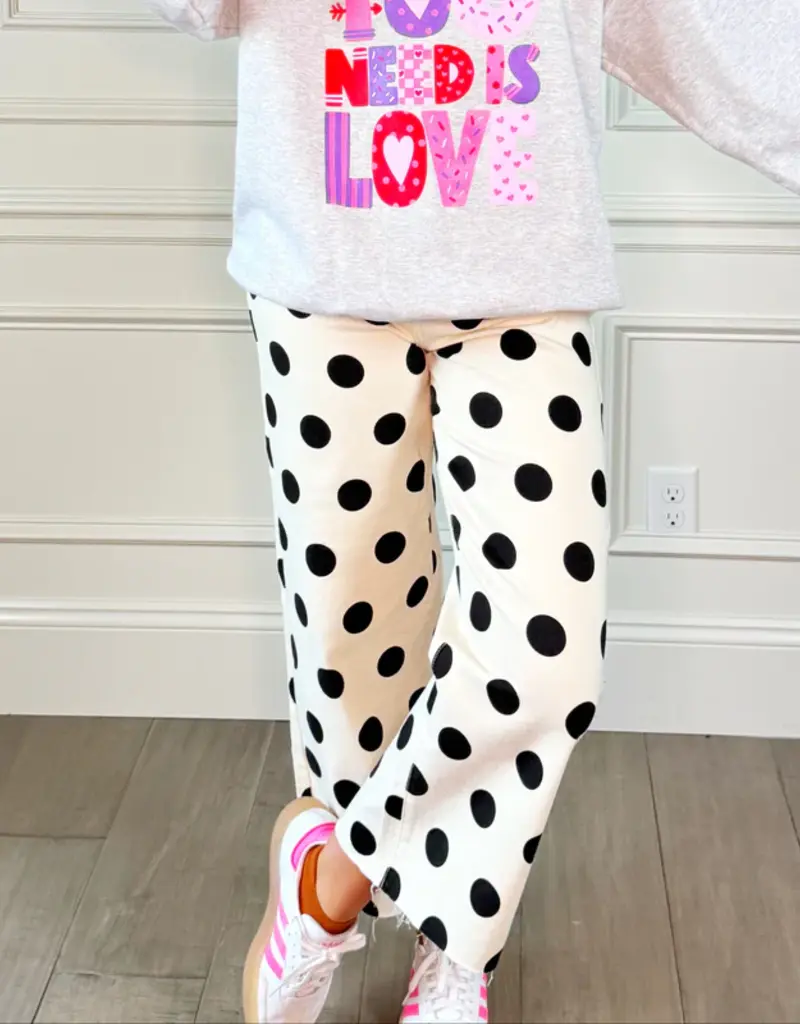 Ivory and Black Polka Dot Denim Pants